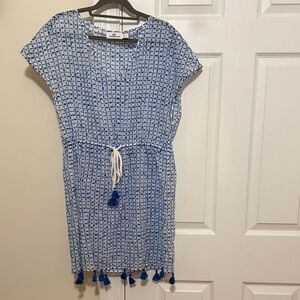 Vineyard Vines Blue Geometric Midi Dress with Tassels